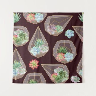 Detailed Succulent Cactus Seamless Pattern Tapestry