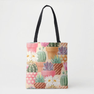 Detailed succulent, cactus seamless pattern. tote bag