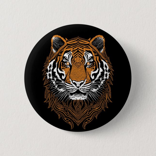 Detailed Tiger Face 6 Cm Round Badge (Front)