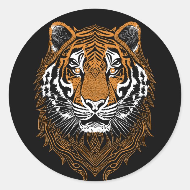 Detailed Tiger Face Classic Round Sticker (Front)