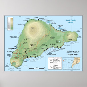 Detailed Topographic Map of Easter Island Poster
