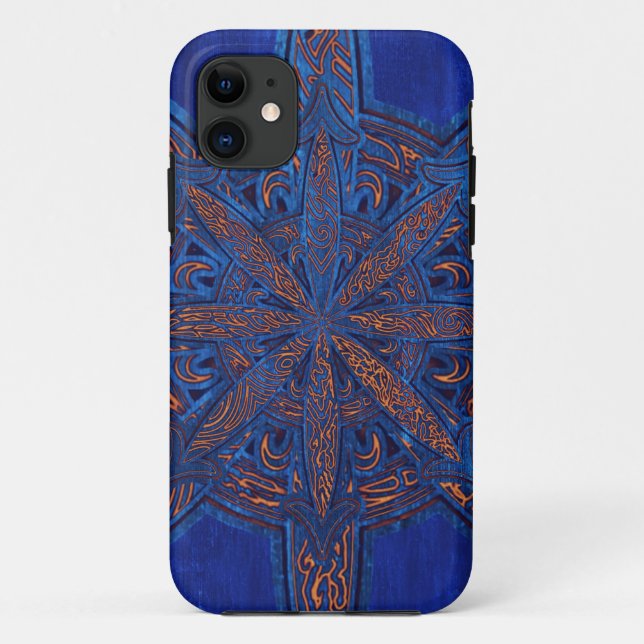 Detailed Tribal Chaos Symbol Gold on Blue Case-Mate iPhone Case (Back)