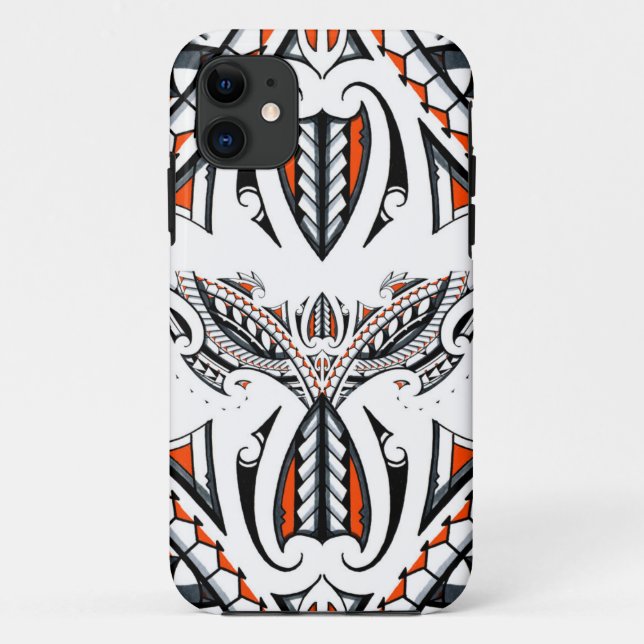 Detailed tribal maori polynesian orange pattern Case-Mate iPhone case (Back)