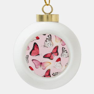 Detailed Tropical Butterfly: Vintage Pattern Ceramic Ball Christmas Ornament