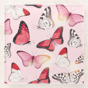Detailed Tropical Butterfly: Vintage Pattern Glass Coaster
