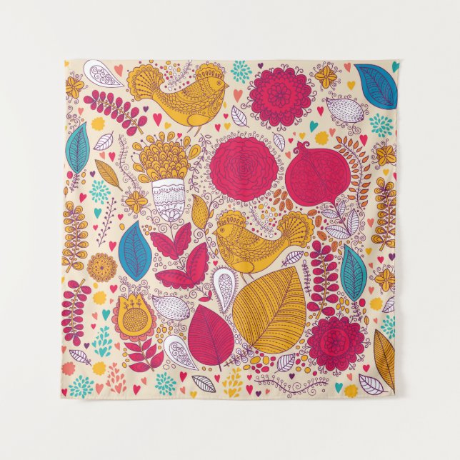 Detailed Vintage Floral Pattern Design Tapestry (Front)
