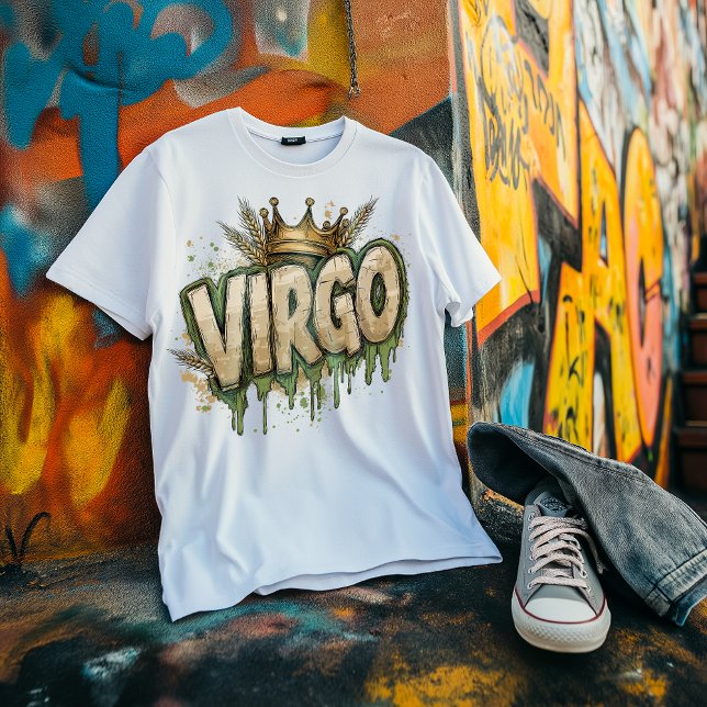 Detailed Virgo Zodiac Graffiti Airbrush with Crown T-Shirt (VIRGO ZODIAC DESIGN)