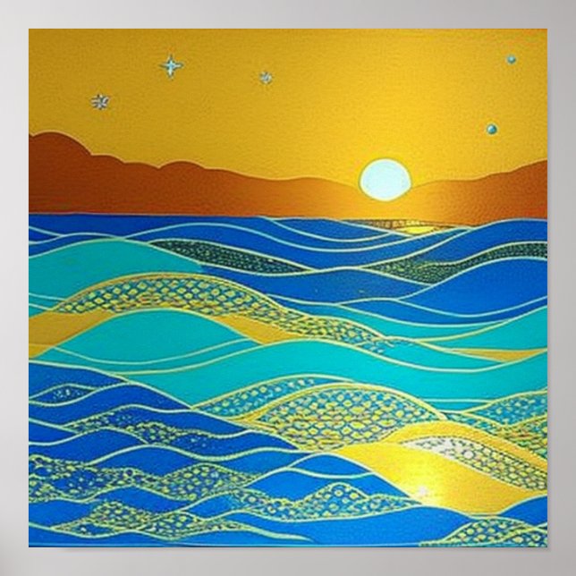 Detailed Waves During an Orange Sunset Poster (Front)
