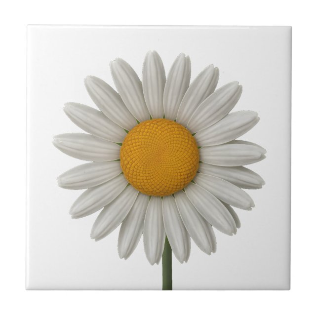 Detailed White Daisy Botanical Art Design Ceramic Tile (Front)