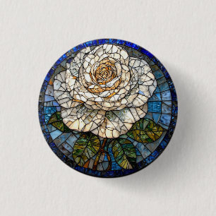 Detailed White Rose Beautiful Stained Glass Art 3 Cm Round Badge