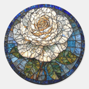 Detailed White Rose Beautiful Stained Glass Art Classic Round Sticker