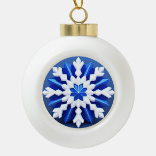 Detailed White Snowflake Design Ceramic Ball Christmas Ornament