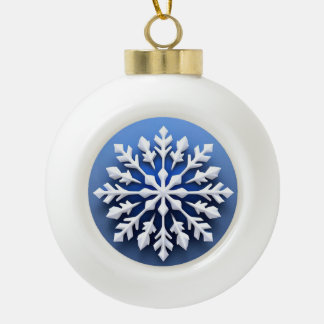 Detailed White Snowflake Design Ceramic Ball Christmas Ornament