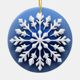 Detailed White Snowflake Design Ceramic Ornament