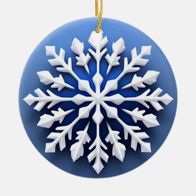 Detailed White Snowflake Design Ceramic Ornament (Front)