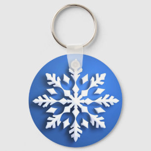 Detailed White Snowflake Design Key Ring