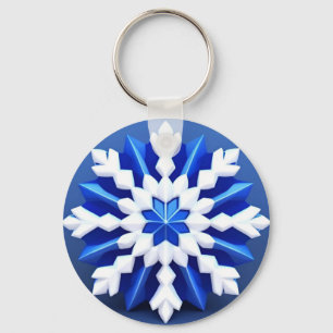 Detailed White Snowflake Design Key Ring