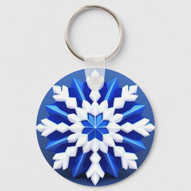Detailed White Snowflake Design Key Ring (Front)