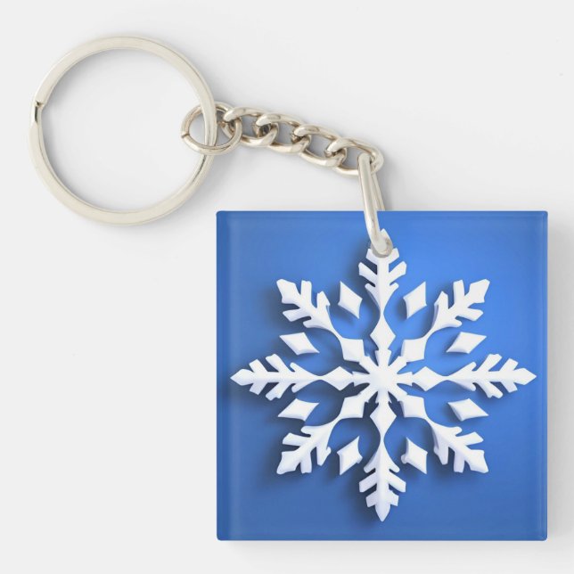 Detailed White Snowflake Design Key Ring (Front)