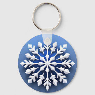 Detailed White Snowflake Design Key Ring