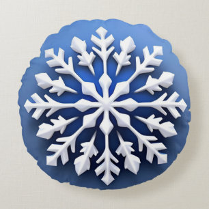 Detailed White Snowflake Design Round Cushion
