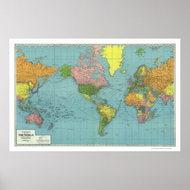 Detailed WWII World Map 1942 Poster (Front)