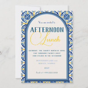 Detailed Yellow And Blue Geometric Tile Invitation