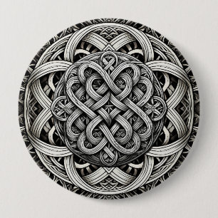 Detaillierte Schwarz-Weißer keltischer Knoten 0001 10 Cm Round Badge