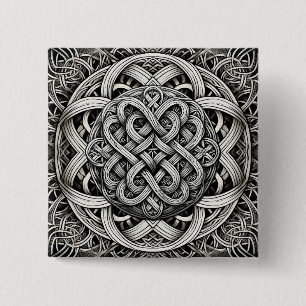 Detaillierte Schwarz-Weißer keltischer Knoten 0001 15 Cm Square Badge