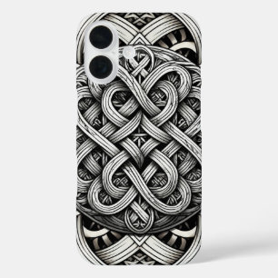 Detaillierte Schwarz-Weißer keltischer Knoten 0001 iPhone 16 Case