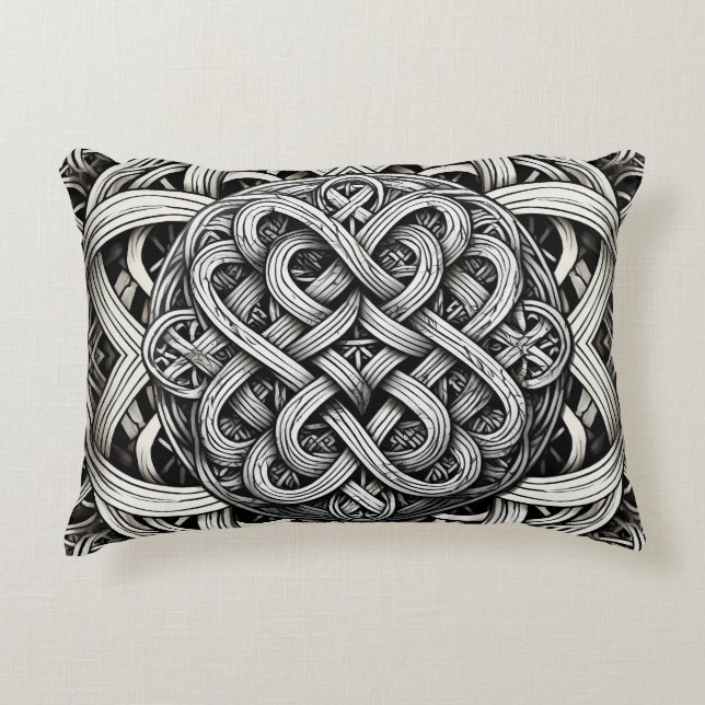 Detaillierte Schwarz-Weißer keltischer Knoten 0001 Decorative Cushion (Front)