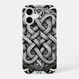 Detaillierte Schwarz-Weißer keltischer Knoten 0001 iPhone 16 Case