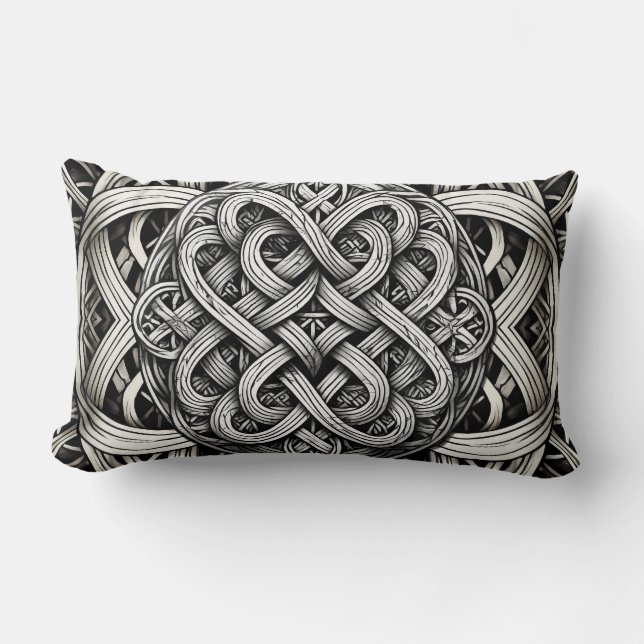 Detaillierte Schwarz-Weißer keltischer Knoten 0001 Lumbar Cushion (Front)