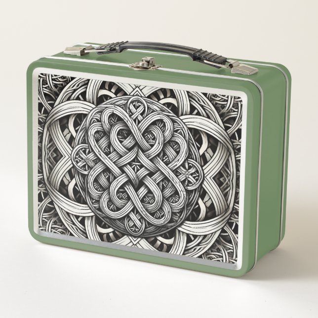 Detaillierte Schwarz-Weißer keltischer Knoten 0001 Metal Lunch Box (Front)