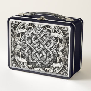 Detaillierte Schwarz-Weißer keltischer Knoten 0001 Metal Lunch Box