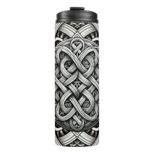 Detaillierte Schwarz-Weißer keltischer Knoten 0001 Thermal Tumbler