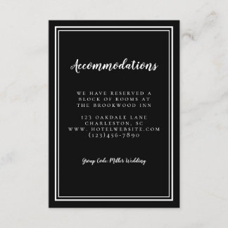 Details Accommodations Simple Black White Wedding Enclosure Card