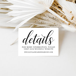 Details Black and White Calligraphy Wedding Enclosure Card