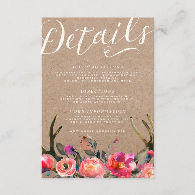 DETAILS CARD | Elegant Floral Rustic Spring Antler (Front)