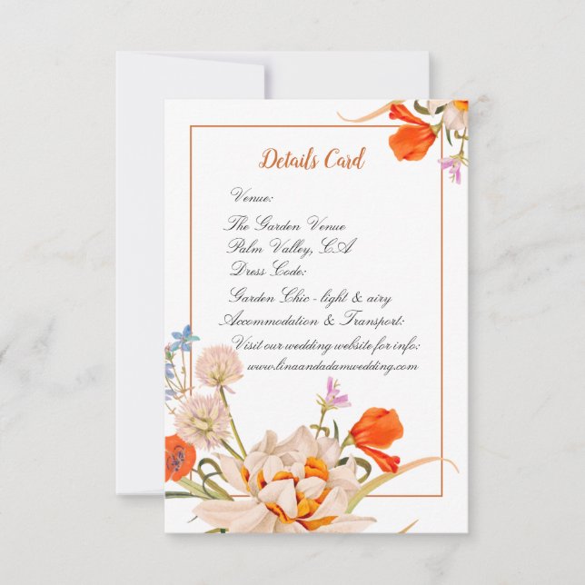 Details Card – Elegant Wildflower Wedding (Front)
