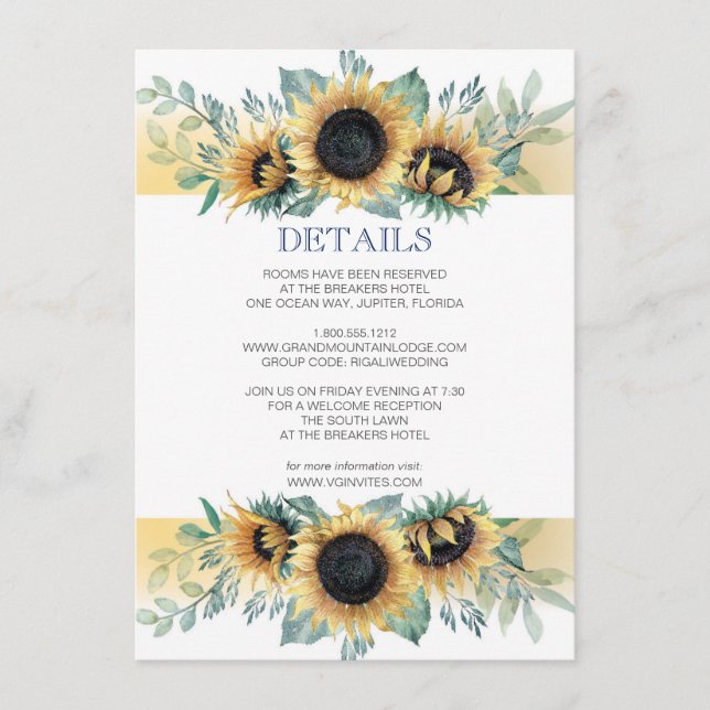 Details Card Sunflower and Navy Blue Invite Set (Front)