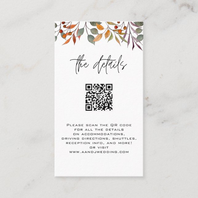 Details card with QRcode Fall wedding  (Front)