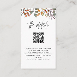 Details card with QRcode Fall wedding 