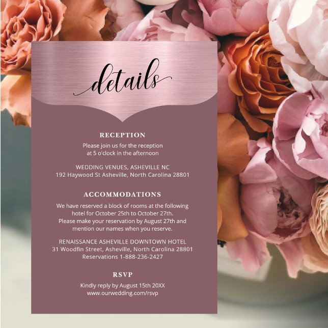 Details Chic Script Metallic Rose Gold Wedding Enclosure Card (Creator Uploaded)