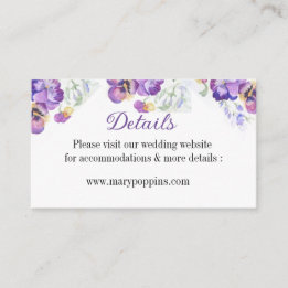 Details floral purpel pansies  Enclosure Card