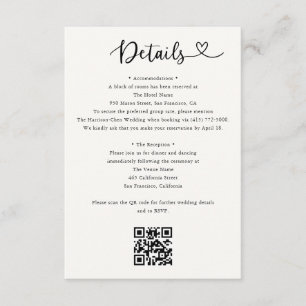 Details Heart QR Code RSVP Wedding  Enclosure Card