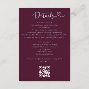 Details Heart QR Code RSVP Wedding  Enclosure Card