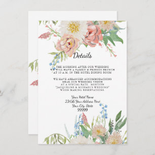 Details n Hotel Blush Pink Blue n White Floral Invitation