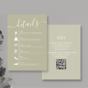 Details QR Code Wedding Timeline Sage Green Enclosure Card