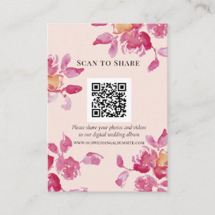 Details/Scan to Share Pink Rose Watercolor Wedding Enclosure Card